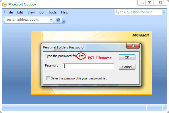 Outlook 2007のPSTパスワードの回復