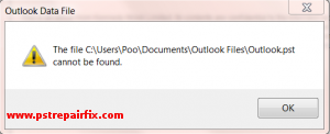 Outlook.pst kunne ikke findes