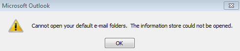 既定の電子メールフォルダを開くことができません。